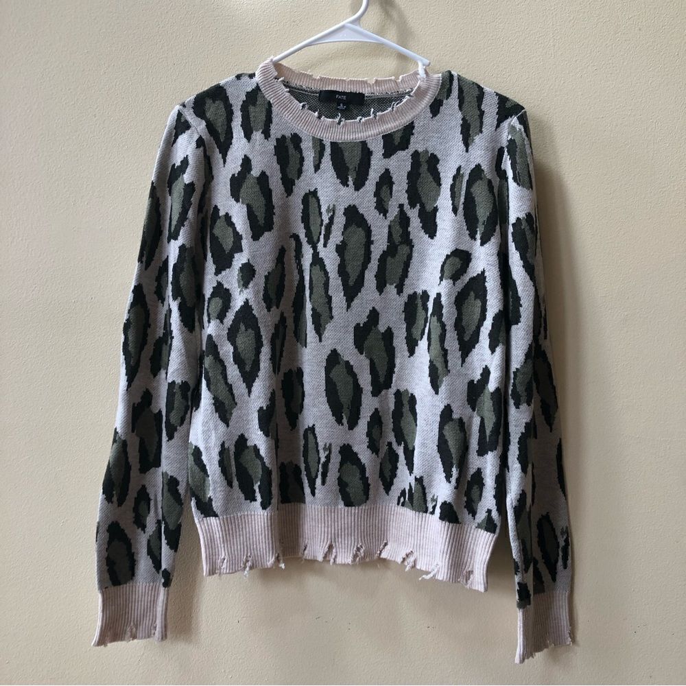 Fate Distressed Leopard Print Sweater NWOT